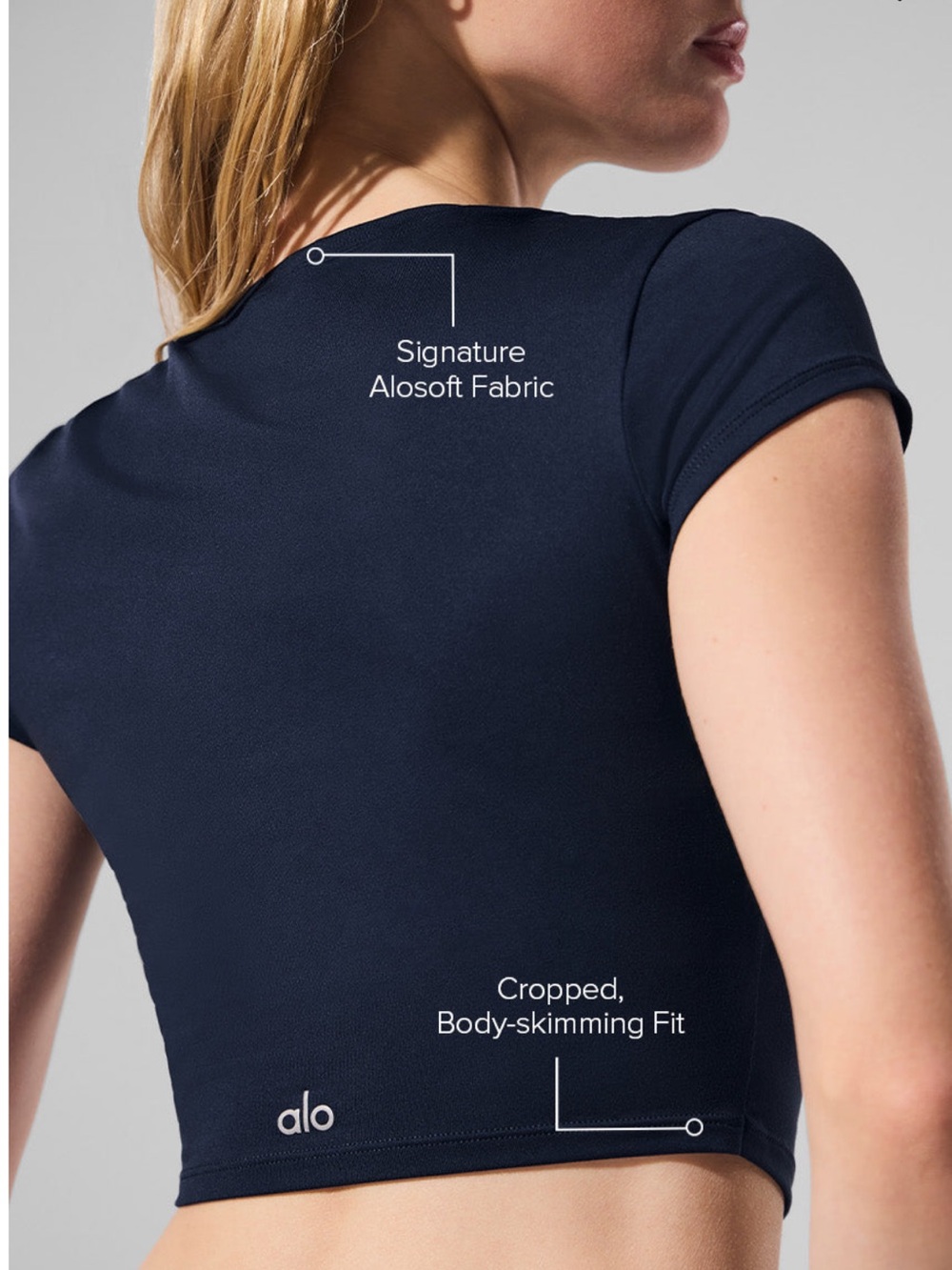Alosoft Crop Finesse Short Sleeve - Navy - Picture 3 of 7